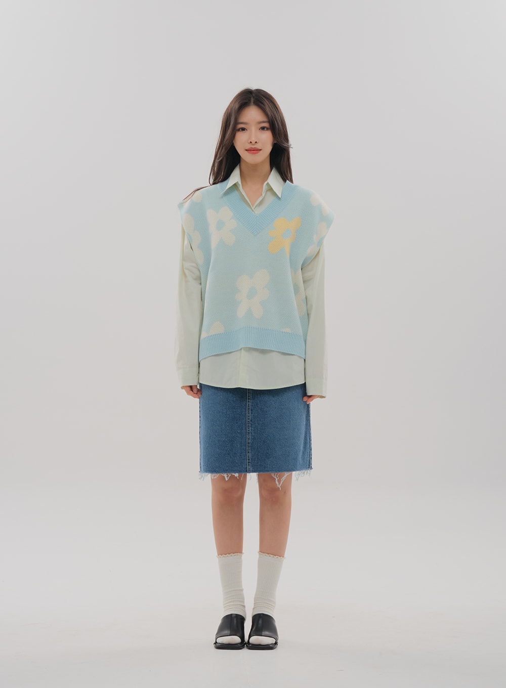 Denim Knee Length Skirt F5