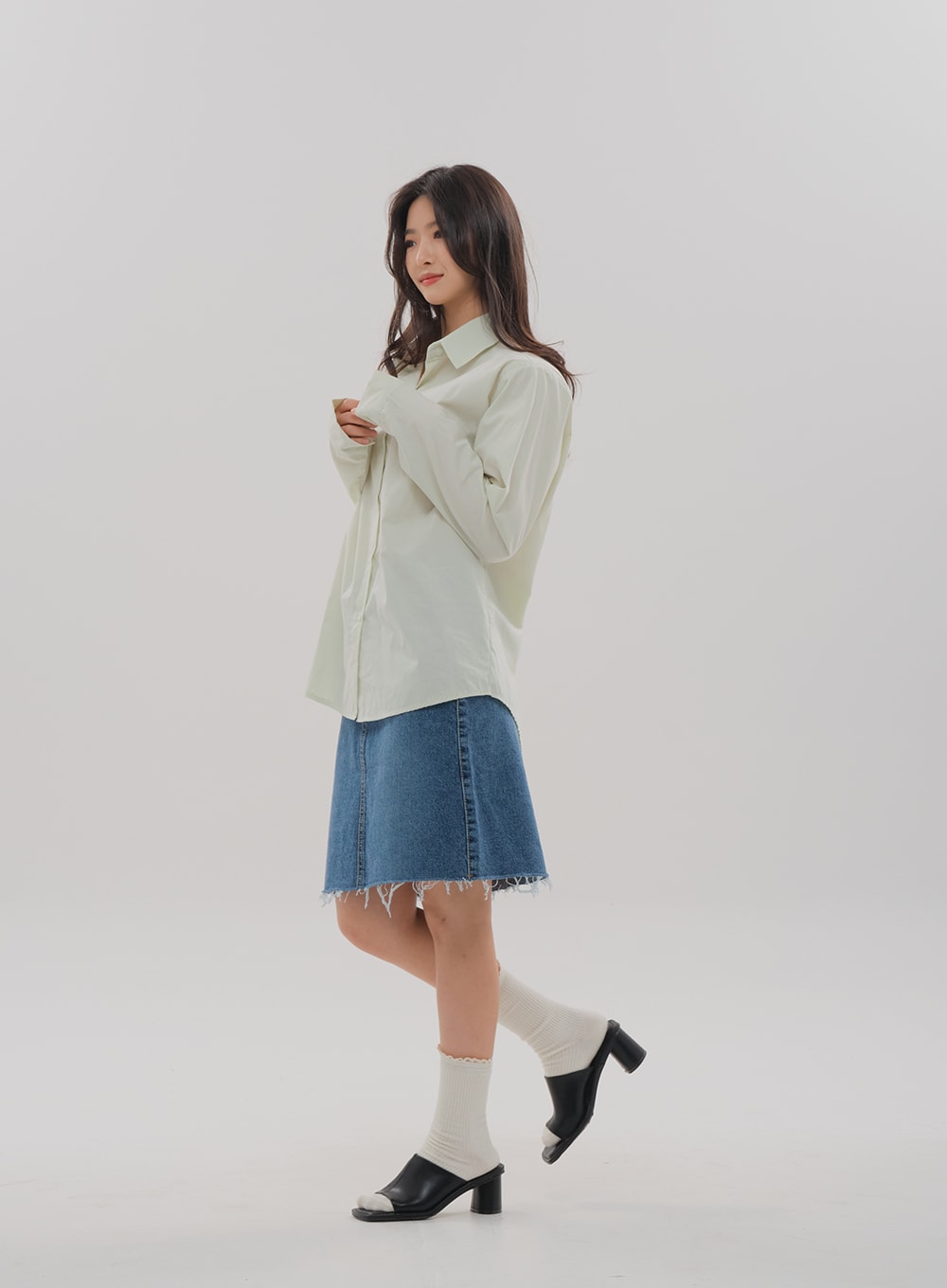 Denim Knee Length Skirt F5