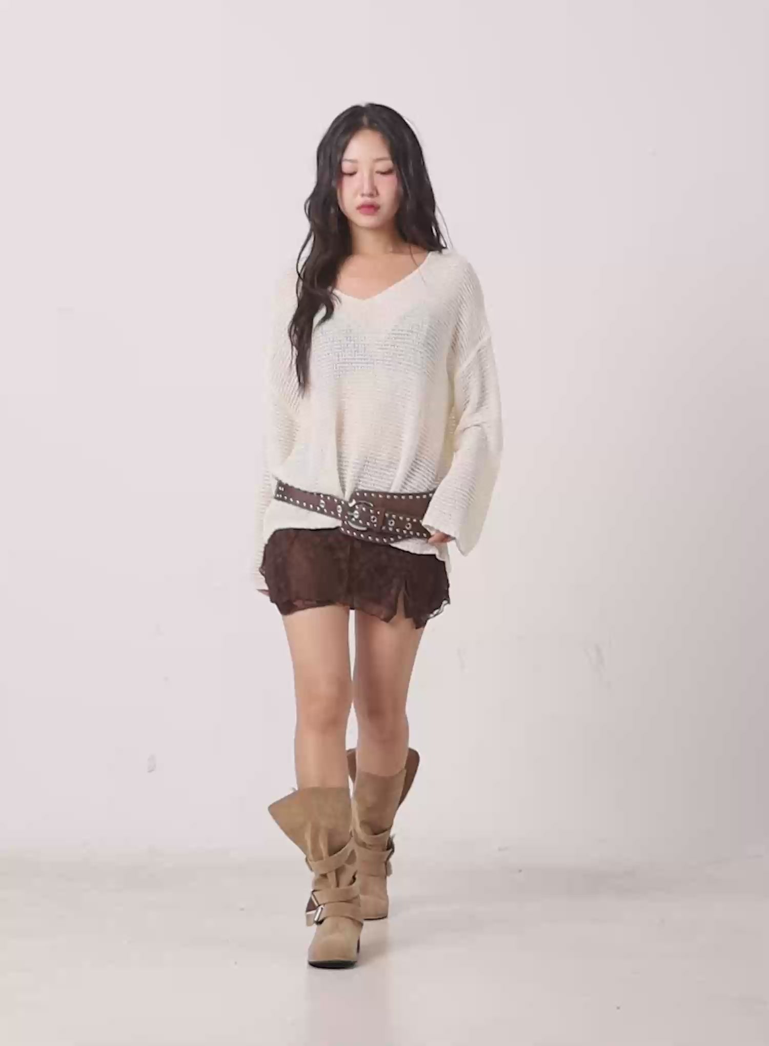 Lace-Slit Mini Skirt CL531